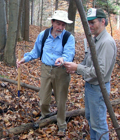 Mead in the field on an industrial archeology expedition explaining
Mead in the field on an industrial archeology expedition explaining
early lineman techniques to Bruce Whistance.